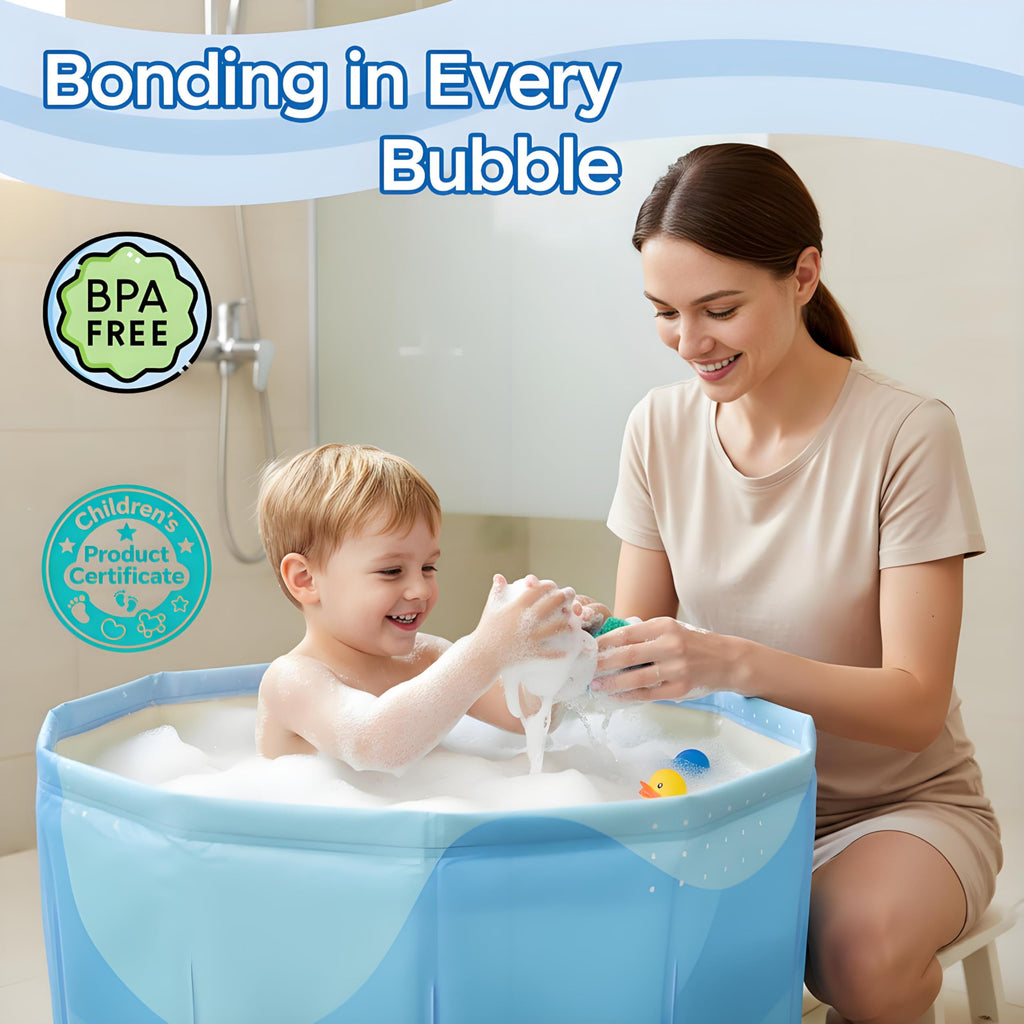 Upgraded Portable Bath Tub for Toddlers - Foldable Deep Soak Bathtub for Kids, One-Second Setup, Easy Storage