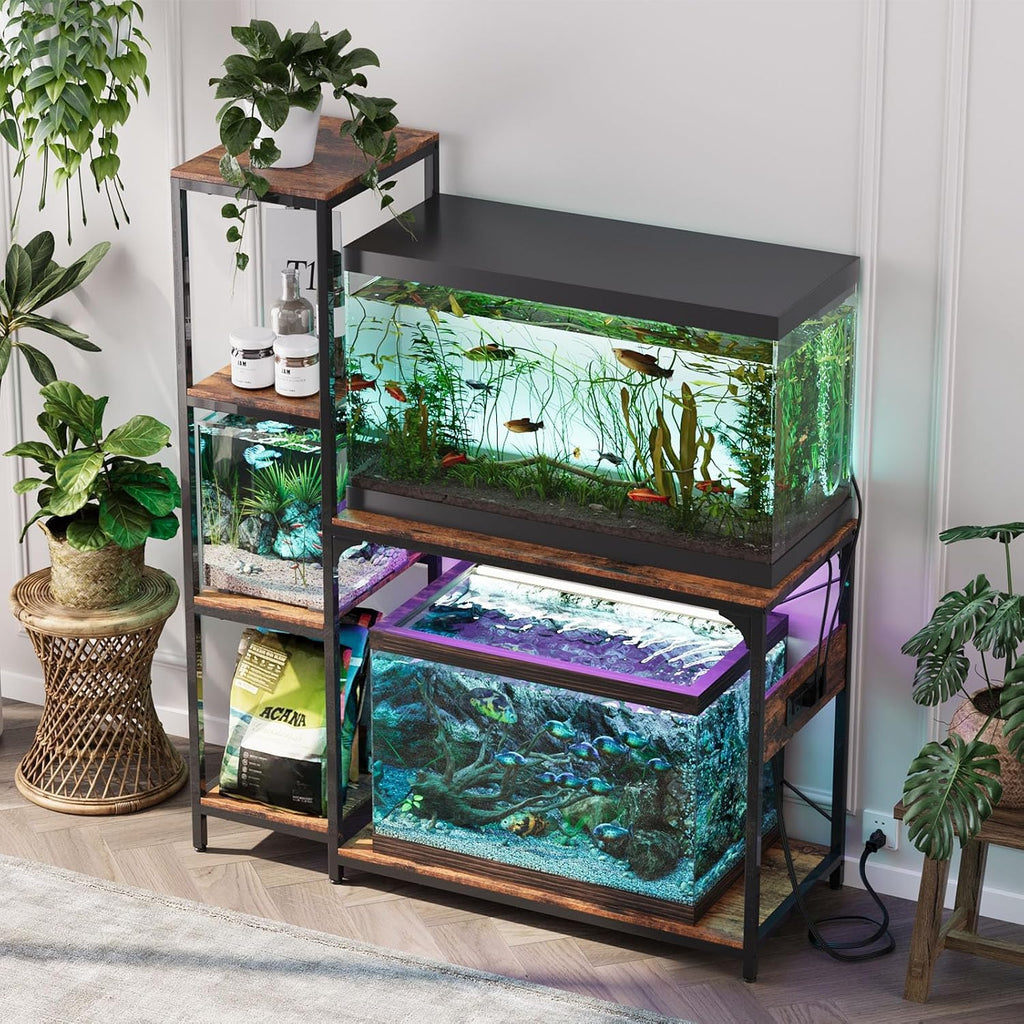 20-29 Gallon Fish Tank Stand with Power Outlet, Aquarium Stand, Brown