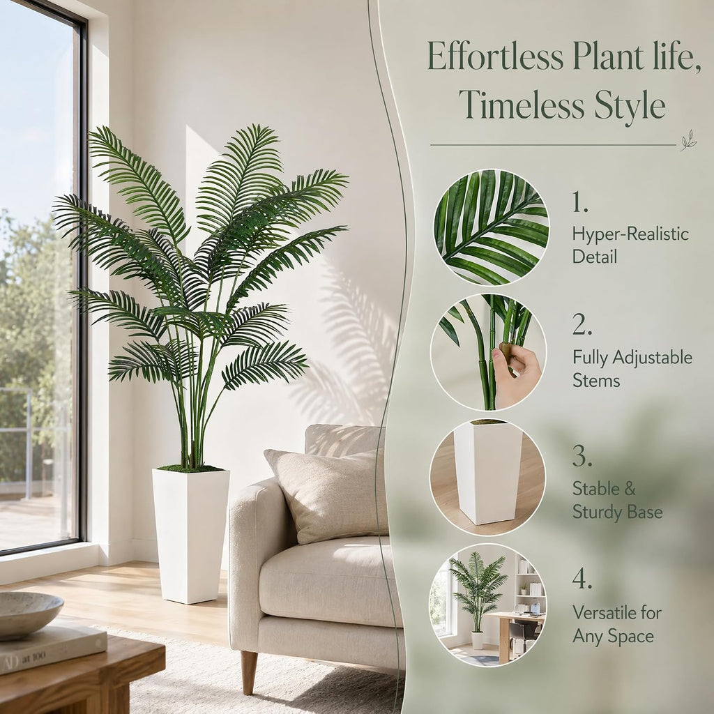 Artificial Areca Palm Tree, 6FT Tall Fake Tropical Plant, UV Resistant, Indoor/Outdoor Decor