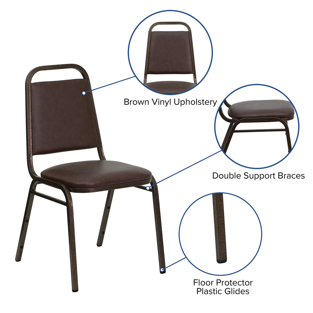 4 Pack Trapezoidal Back Stacking Banquet Chair in Brown Vinyl - Copper Vein Frame