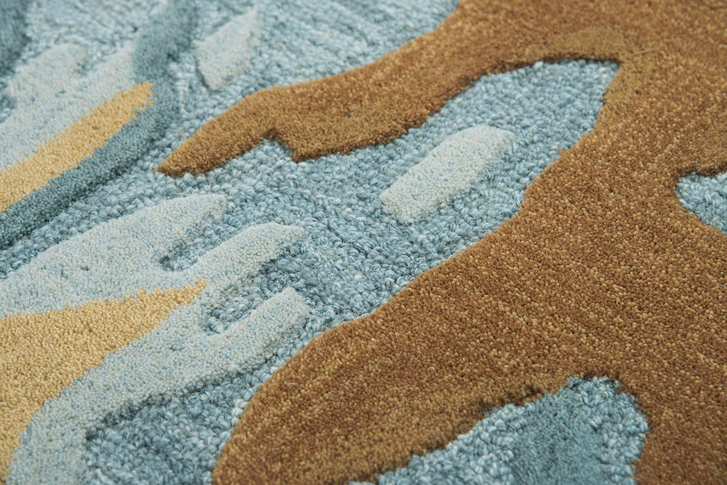 Vogue Wool Area Rug 8' x 10' Blue/Grey/Teal/Gold Abstract