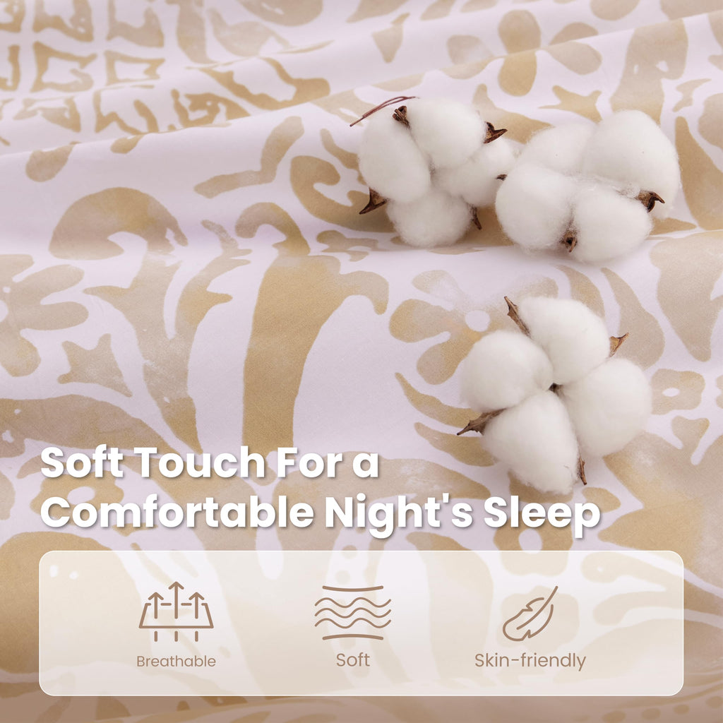 Cotton, Damask, Queen Comforter Set, 3 PCS, Bronze Damask