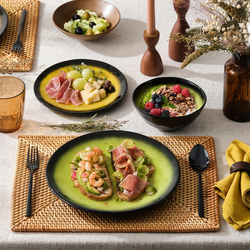 24-Piece Dinnerware Set for 8, Ceramic Plates and Bowls Sets