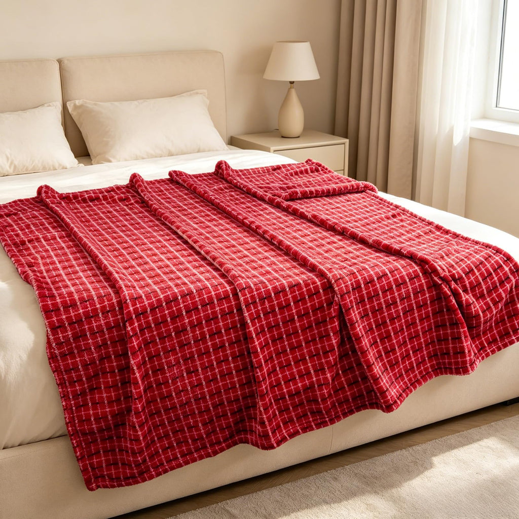 2Pcs Flannel Fleece Plaid Throw Blanket with Checkerboard Grid Pattern for Bed Couch Large Soft Blanket Winter Warm