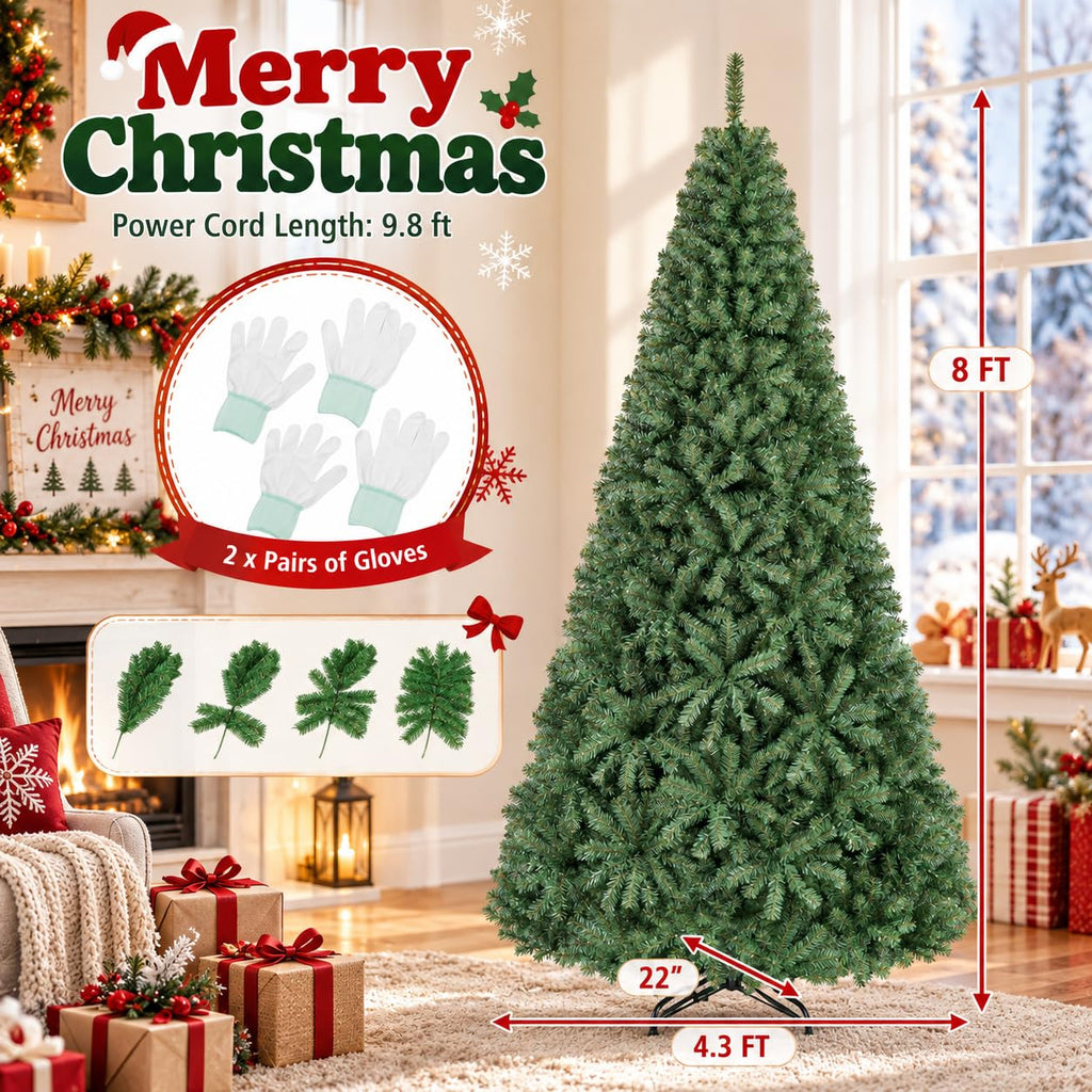 8FT Pre-lit Artificial Christmas Tree w/750 LED Lights, Easy Setup