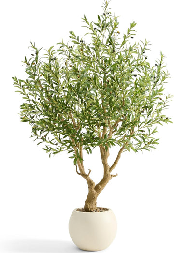 7.5 FT Large Luxury Artificial Olive Tree with Decorative White Pot