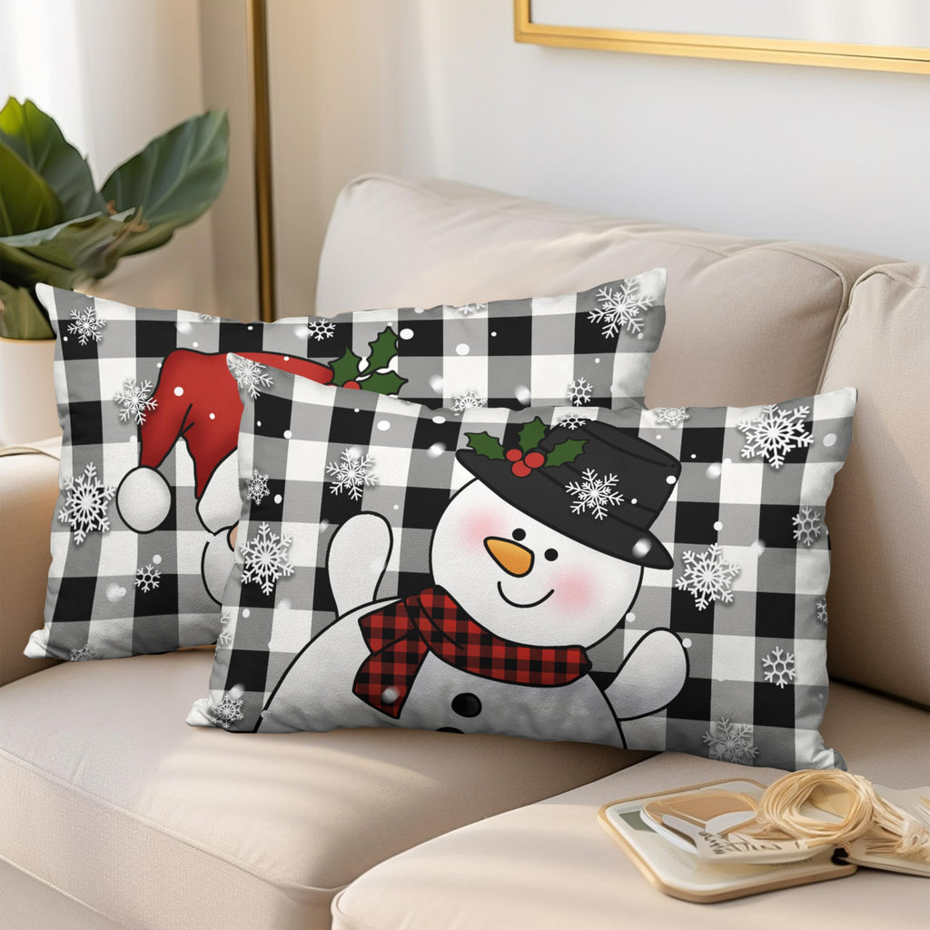 Christmas Santa Lumbar Pillow Covers 12x20 Set of 2 Snowman and Xmas Santa Rectangle Cushion Case Christmas Black
