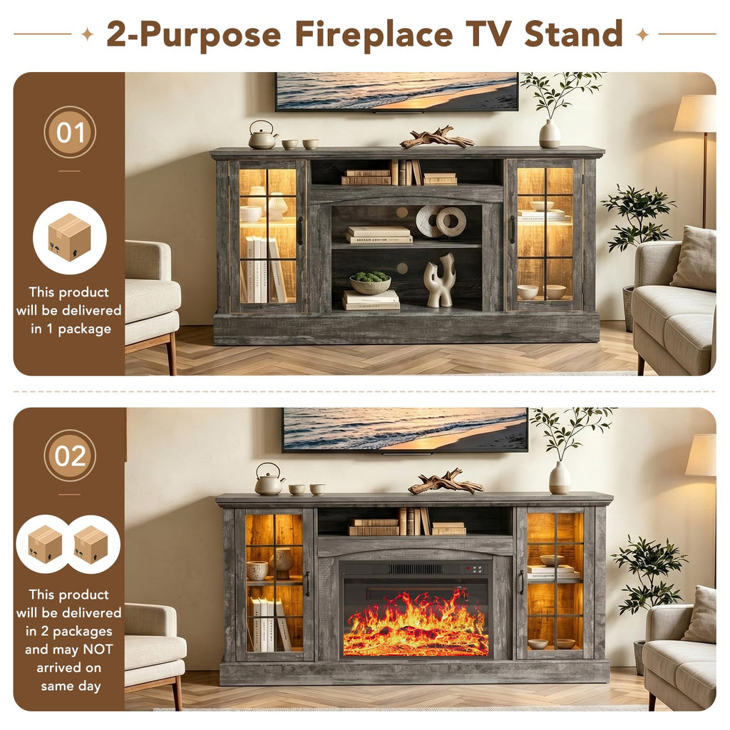 70" Farmhouse TV Stand for 80 Inch TV, Entertainment Center with Storage Cabinets, Media Console Table, Grey