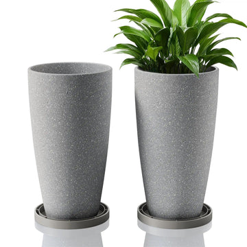 2 Packs 21 inch Tall Planter, Indoor Outdoor Round Planter for Porch, Large Plant Pot with Drainage Hole Garden Front