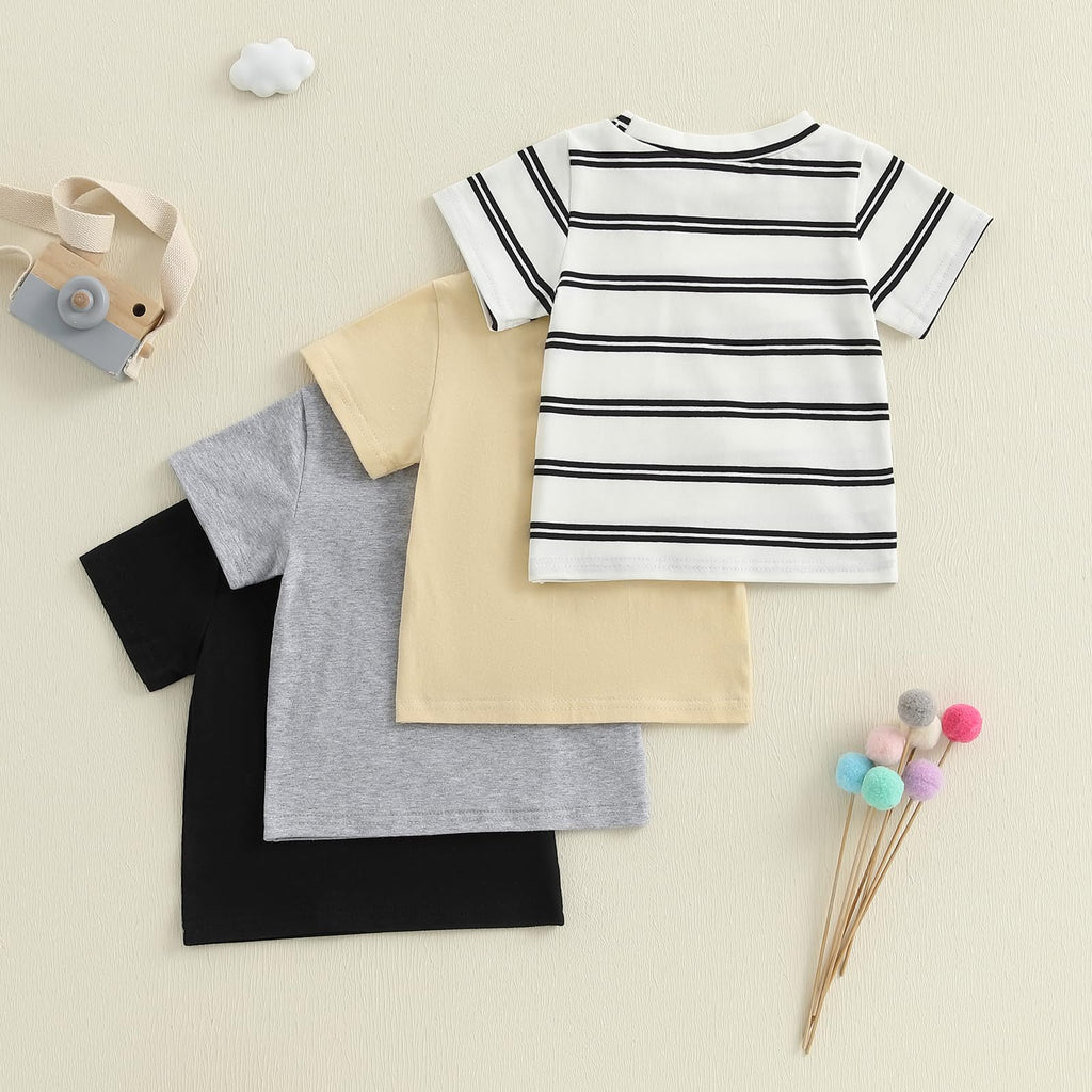 Baby Boy Pack Short Sleeve Crewneck T-Shirts Top Active Tee Toddler Boys' Solid/Striped Cotton T-Shirt
