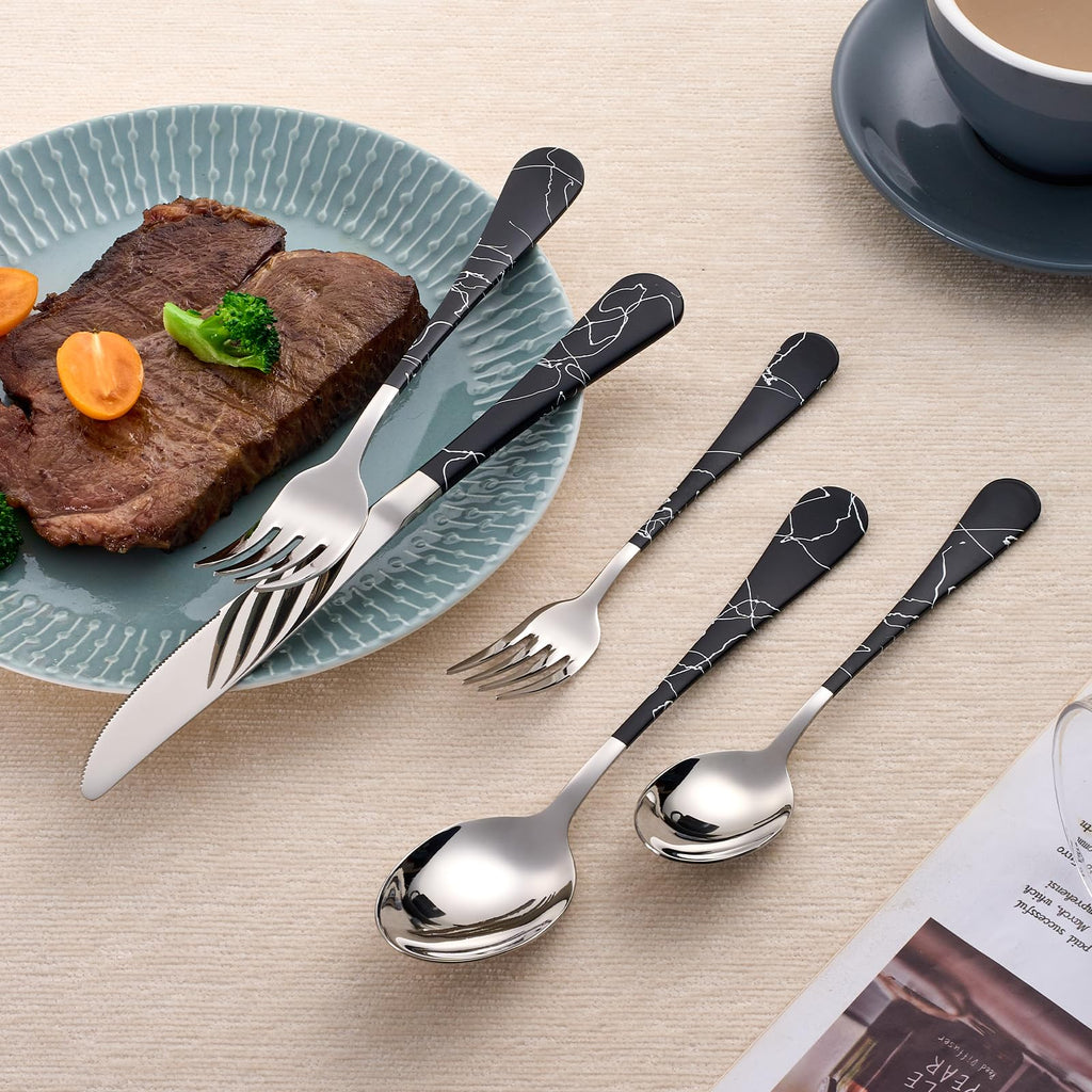 20-Piece Black crack Silverware Set 18/0 Stainless Steel Silverware Set Black crack Handle Cutlery Set Service for 4