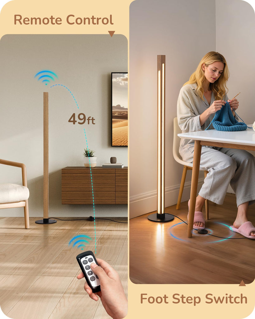 Wooden LED Floor Lamp with Remote, Dual Lighting, 7CCT & Dimmable