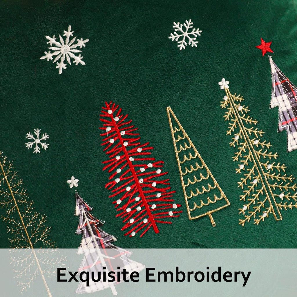 Christmas Trees Embroidery Throw Pillow Covers 24x24 inch - Set of 2