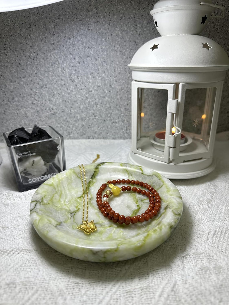 Natural Marble Jewelry Dish, 5.5 Inch Handcrafted Decorative Tray, Unique Stone Ring Holder for Earrings Necklace