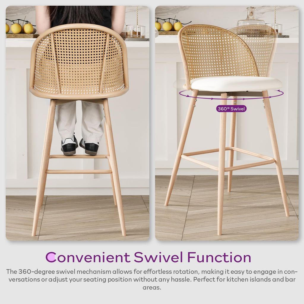 29'' Bar Stools Set of 4, Rattan Counter Height Swivel Stools