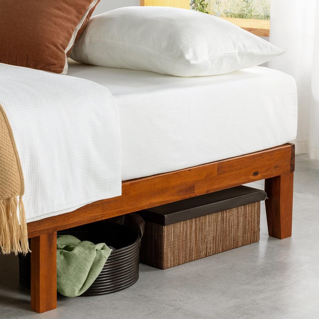Naturalista Classic - 79.5"L 59.5"W 12"H Inch Solid Wood Platform Bed with Wooden Slats, No Box Spring Needed, Easy