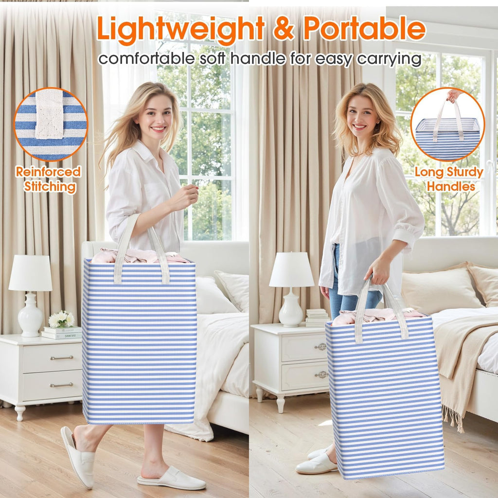3-Pack Laundry Basket, Collapsible Laundry Hampers, 88L, Blue