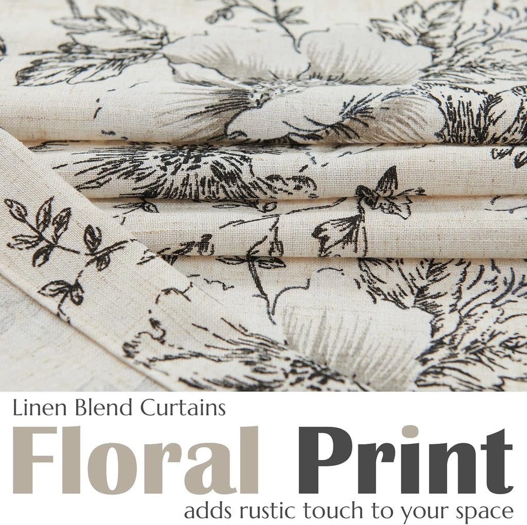 Tie Up Valance Curtain Floral Linen for Windows Farmhouse Valance 45 Inch Botanical Short Window Treatment Adjustable