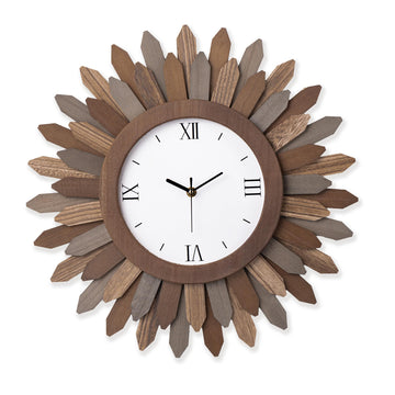 18 Inch Large Wall Clock Battery Operated Silent Rustic Wood Boho Sunburst Decorative Wall Clocks Kitchen Bedroom