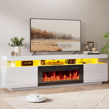 70" Floating Fireplace TV Stand with 36" Crystal Electric Fireplace, LED Entertainment Center for TVs up to 80"