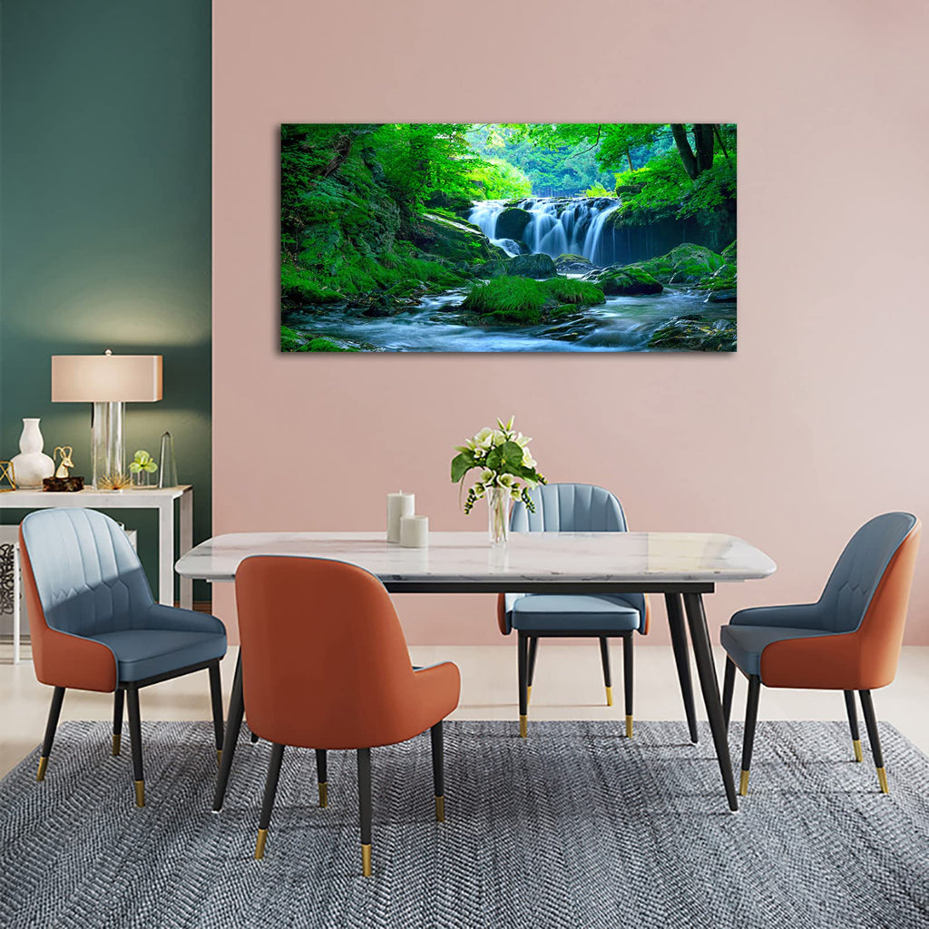 Green Forest Canvas Wall Art Waterfall Pictures Wall Decor Green Nature Landscape Canvas Painting Calming Nature