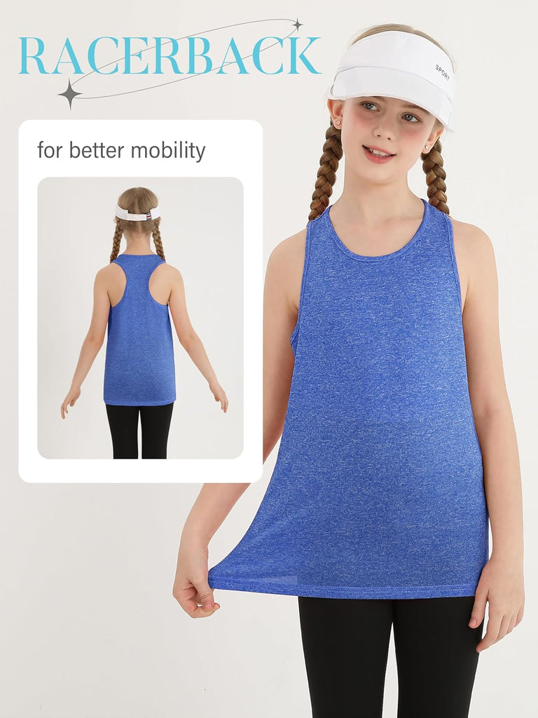 5 Pack Girls Active Dry Fit Tank Top Sleeveless Racerback Tank Tops