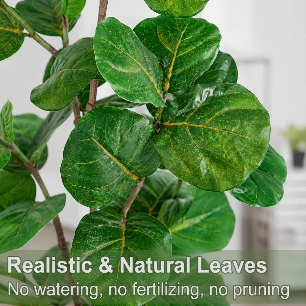 Faux Fiddle Leaf Fig Tree, 4 Ft Artificial Ficus Audrey Plant with Realist Aerial Roots, Fake Plants Indoor with Pot