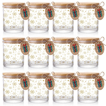 12 Pcs Christmas Candle Glass Jars with Lid, 7 oz, Gold Snowflake