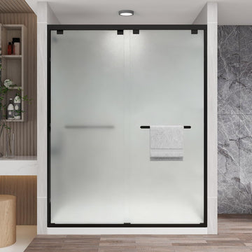 Frosted Glass Shower Door, 55-60" W x 76" H Semi-Frameless Double Sliding Shower Door