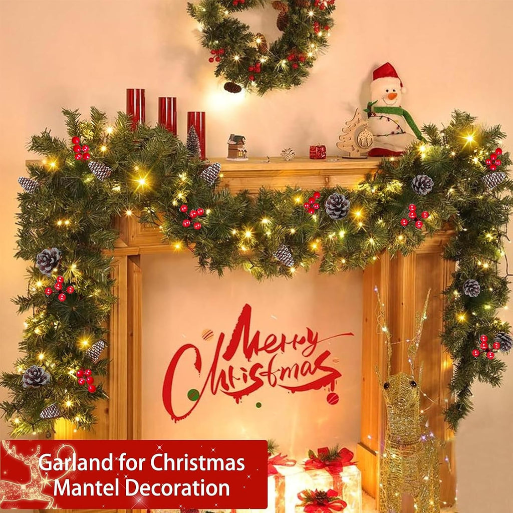 Timer - 9Ft by 10 Inch Prelit Christmas Garland with 50 Warm Lights