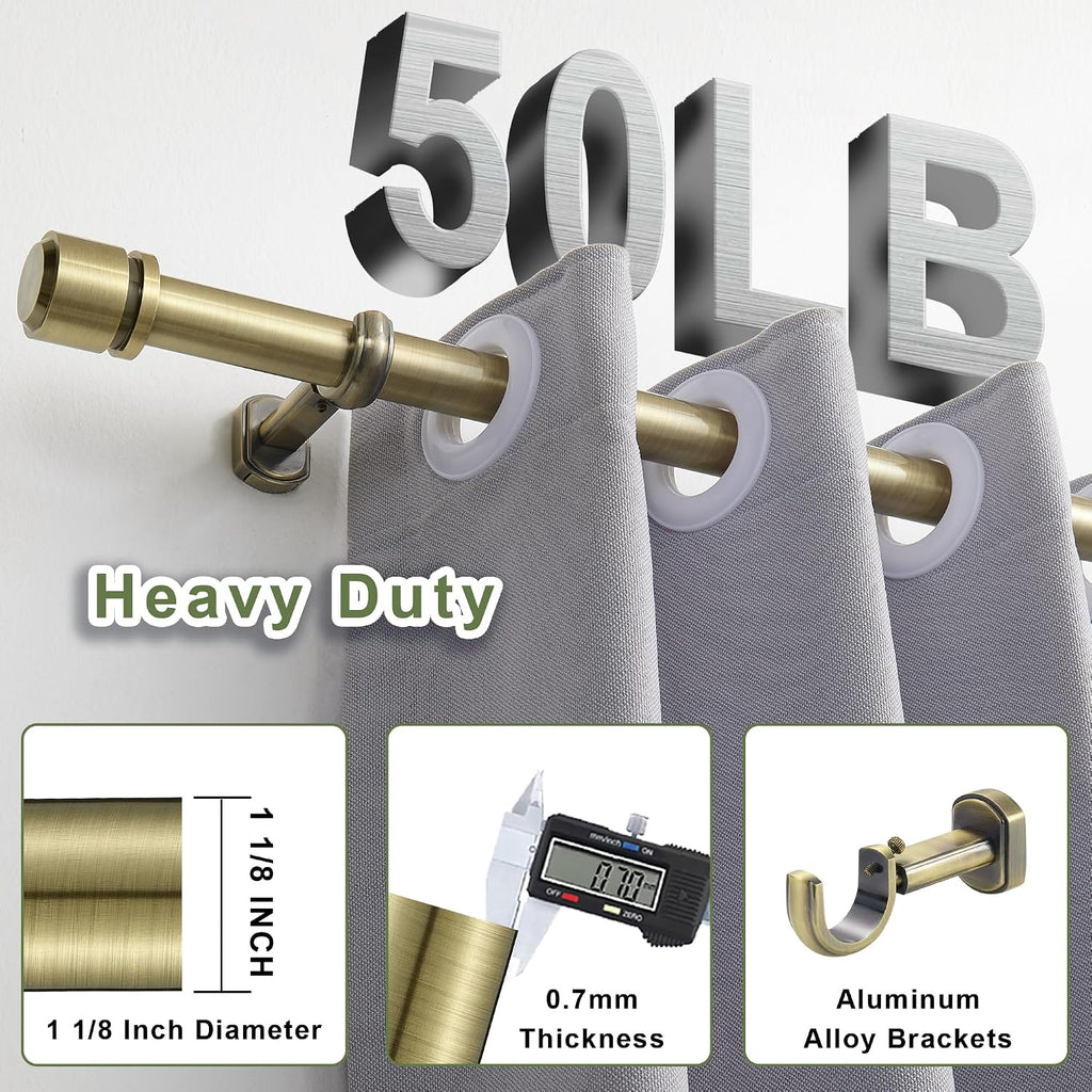 1 1/8 Inch Diameter Curtain Rods 36 to 72 Inches(3-6ft), Telescoping Heavy Duty Large Drapery Rod with Adjustable