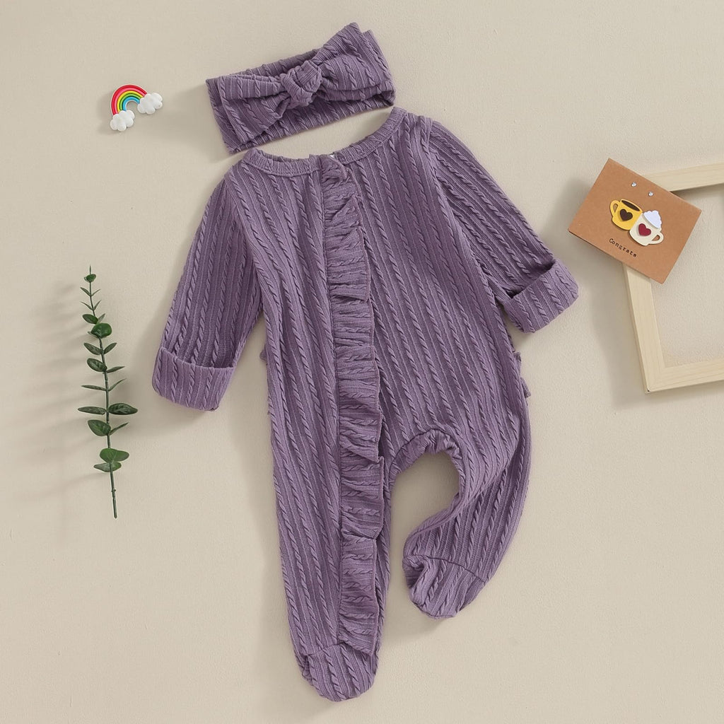 Newborn Coming Home Outfit Girl Boy Zip Up Ruffle Butts Footie Romper Jumpsuit Waffle Knit Onesie Hospital Clothes