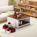 Farmhouse Coffee Table, 31 Inch Square Wood Coffee Table with Storage Shelf