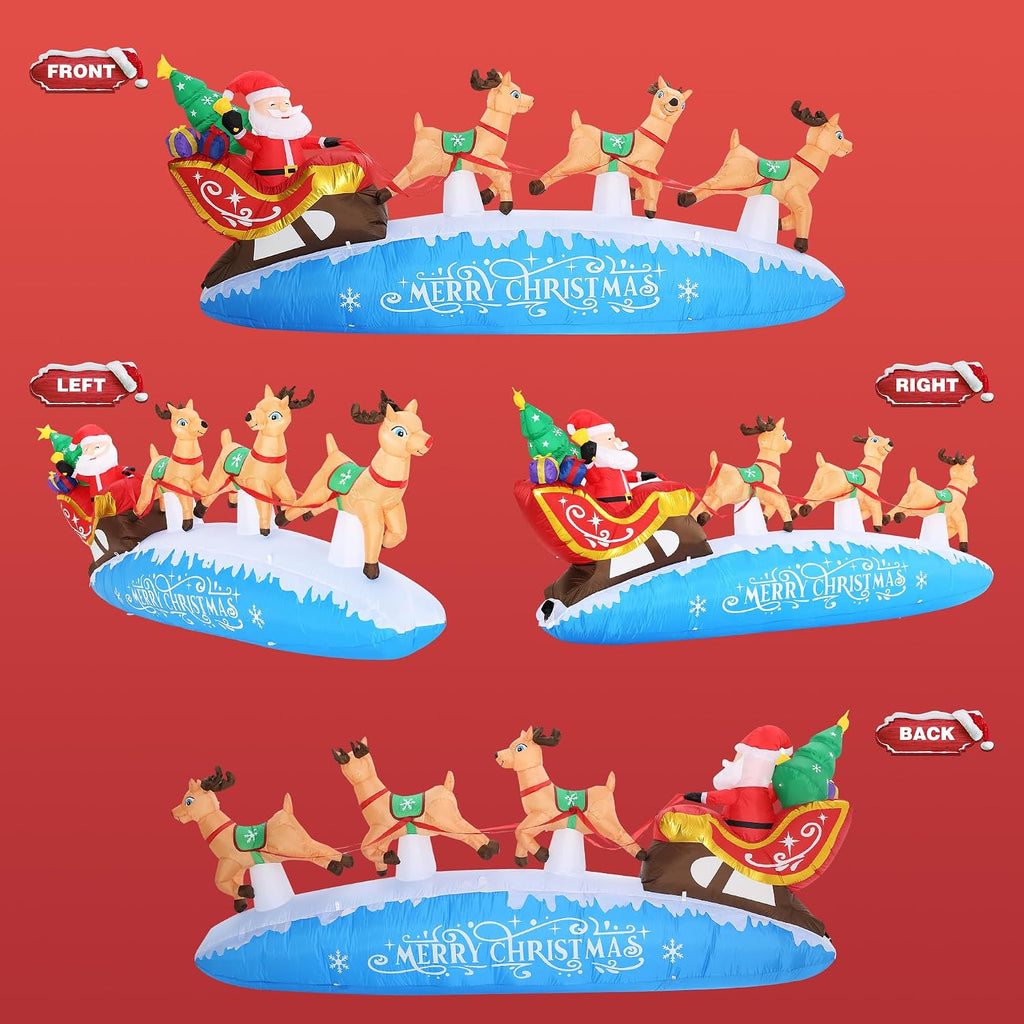 10 FT Santa Sleigh with Reindeer Christmas Inflatables Outdoor Decorations, Christmas Blow Up Yard Decorations for