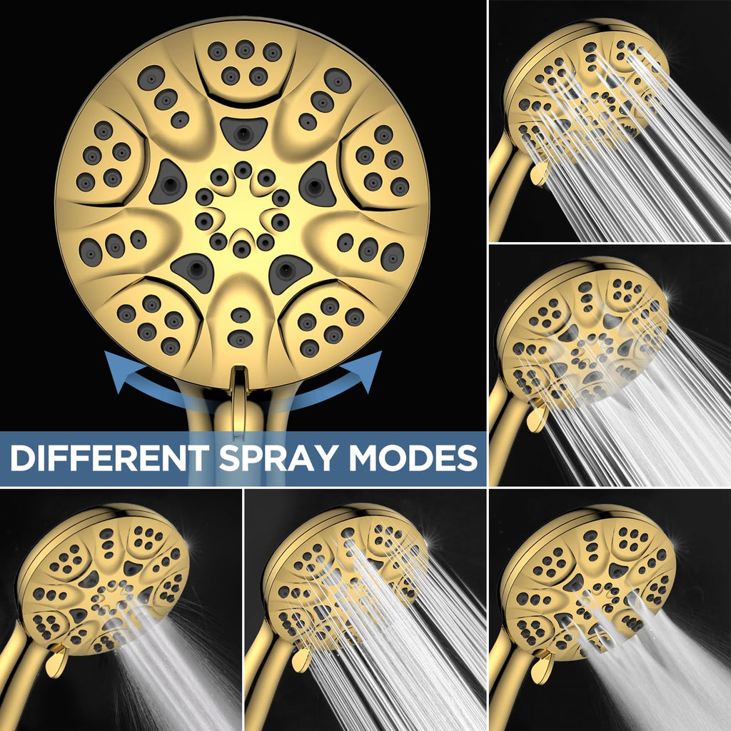 High Pressure Handheld Shower Head Set with 6 Shower Settings, Gold