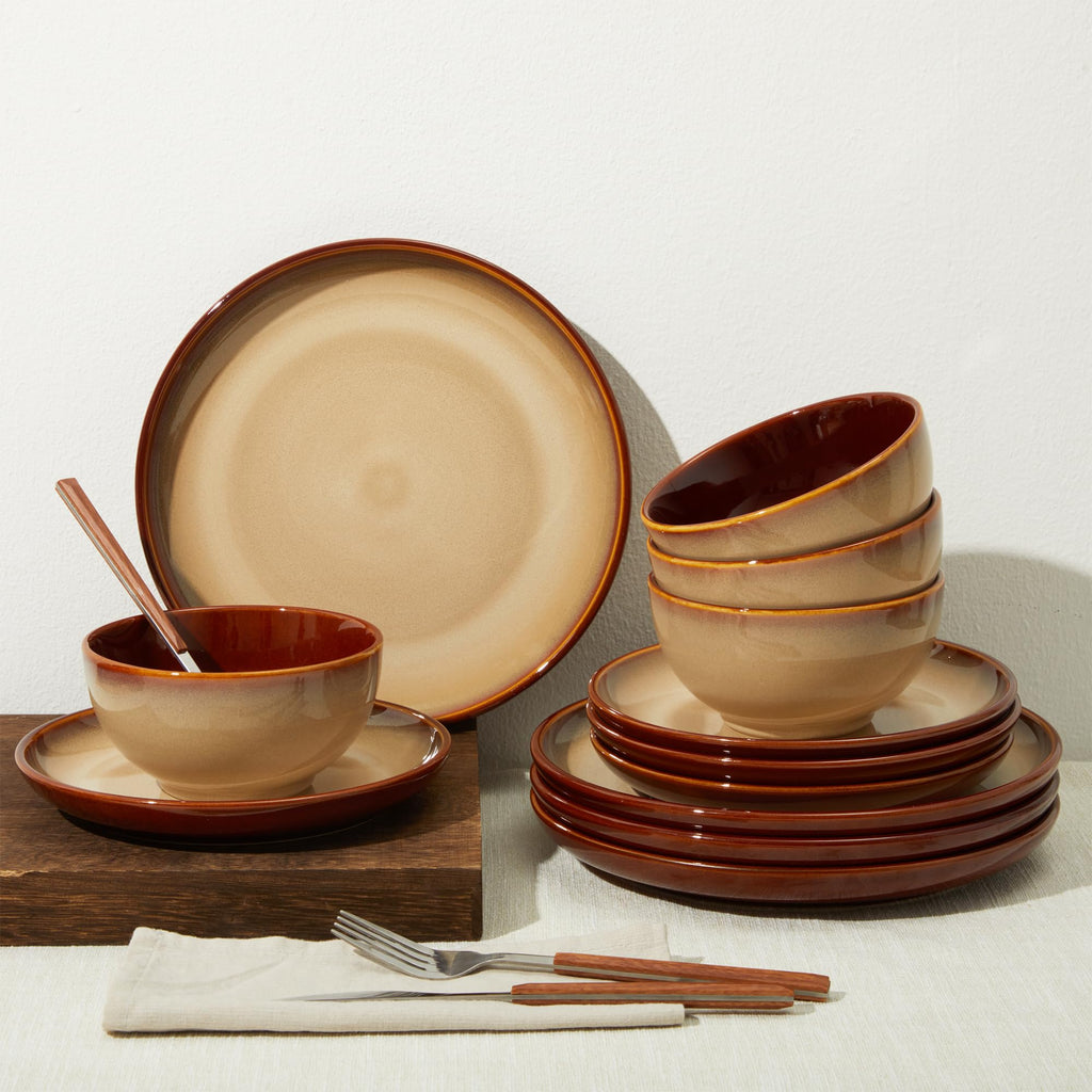 Ceramic Dinnerware Sets for 4, 12pcs Plates and Bowls Sets Dish Set