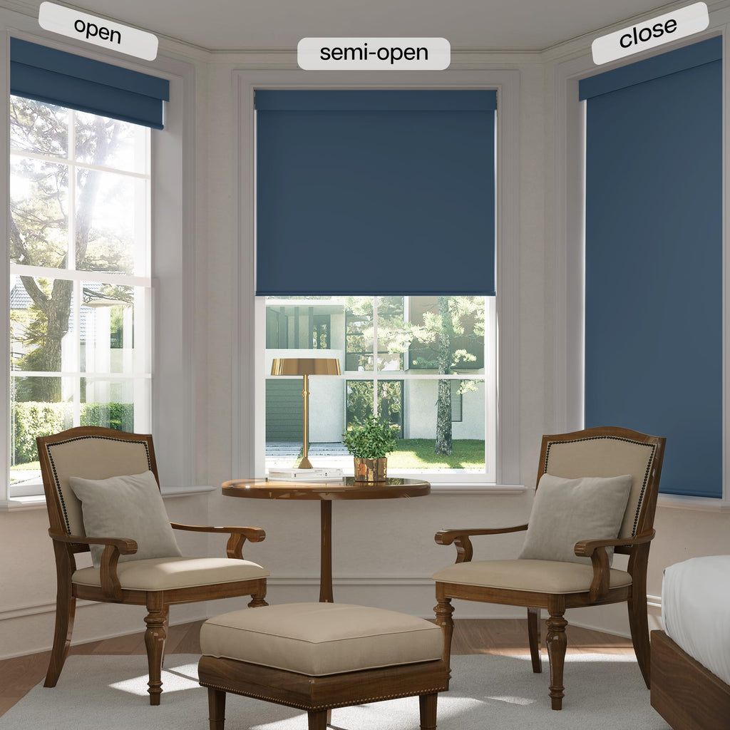 No Drill Blackout Roller Shades, Navy Blue