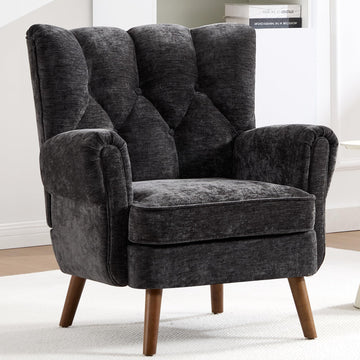 Wingback Accent Chairs, Mid-Century Modern Living Room Chairs, High Wingback Reading Chair, Chenille Tufted