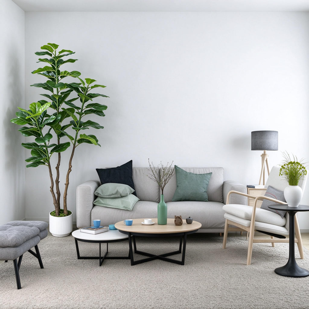 5FT Faux Fiddle Leaf Fig Tree with White Planter, Indoor Plant