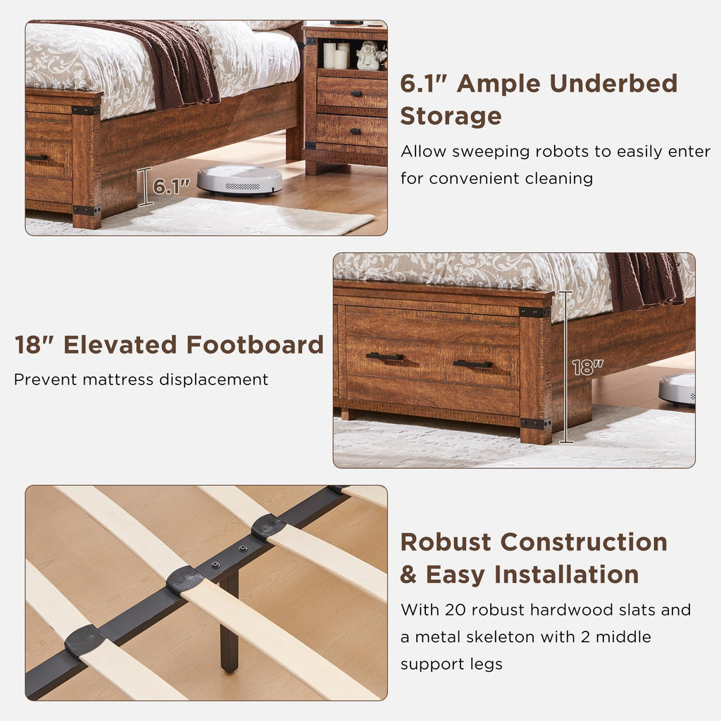 54" Farmhouse Bed Frame with headboard, Reclaimed Barnwood
