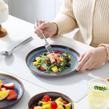 PLAYA Plates and Bowls Sets, 12 Pieces Grey-Blue Dinnerware SetsReactive Glaze Dishes Set for 4