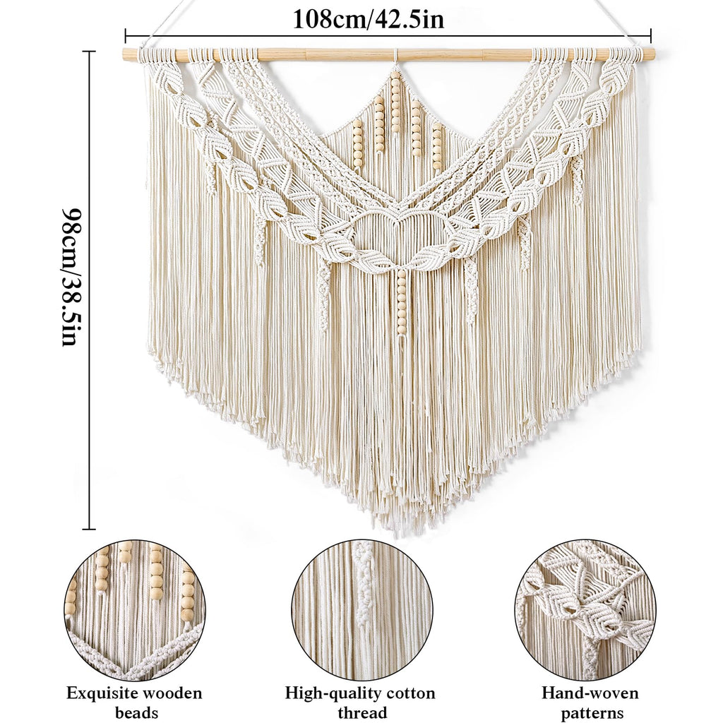 Macrame Wall Hanging Large Boho Chic Woven Tapestry Beige Tassels