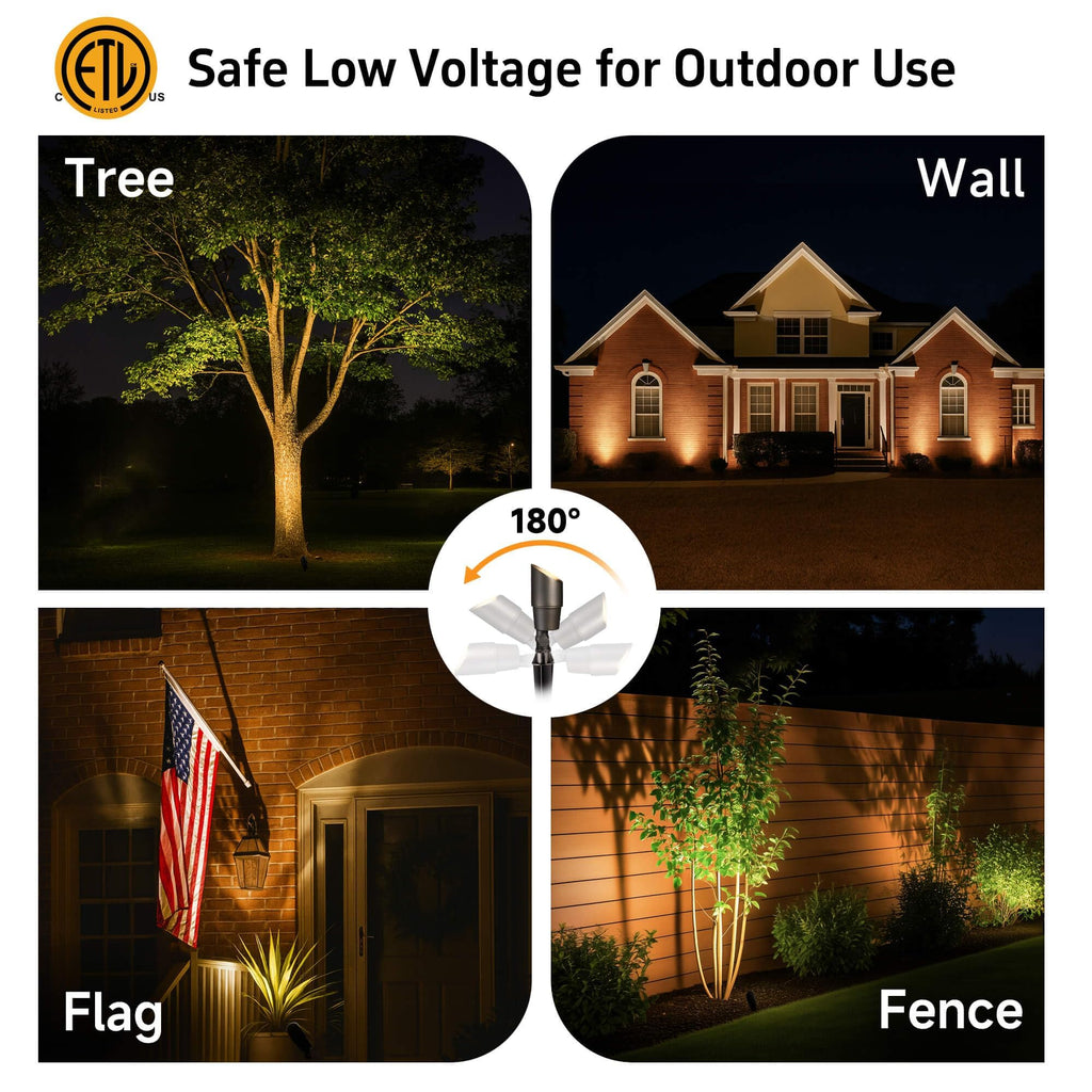 LED Spot Light Outdoor - Die-Cast Brass 12V Uplighting Waterproof, Low Voltage Landscape Lights Metal, Bronze for