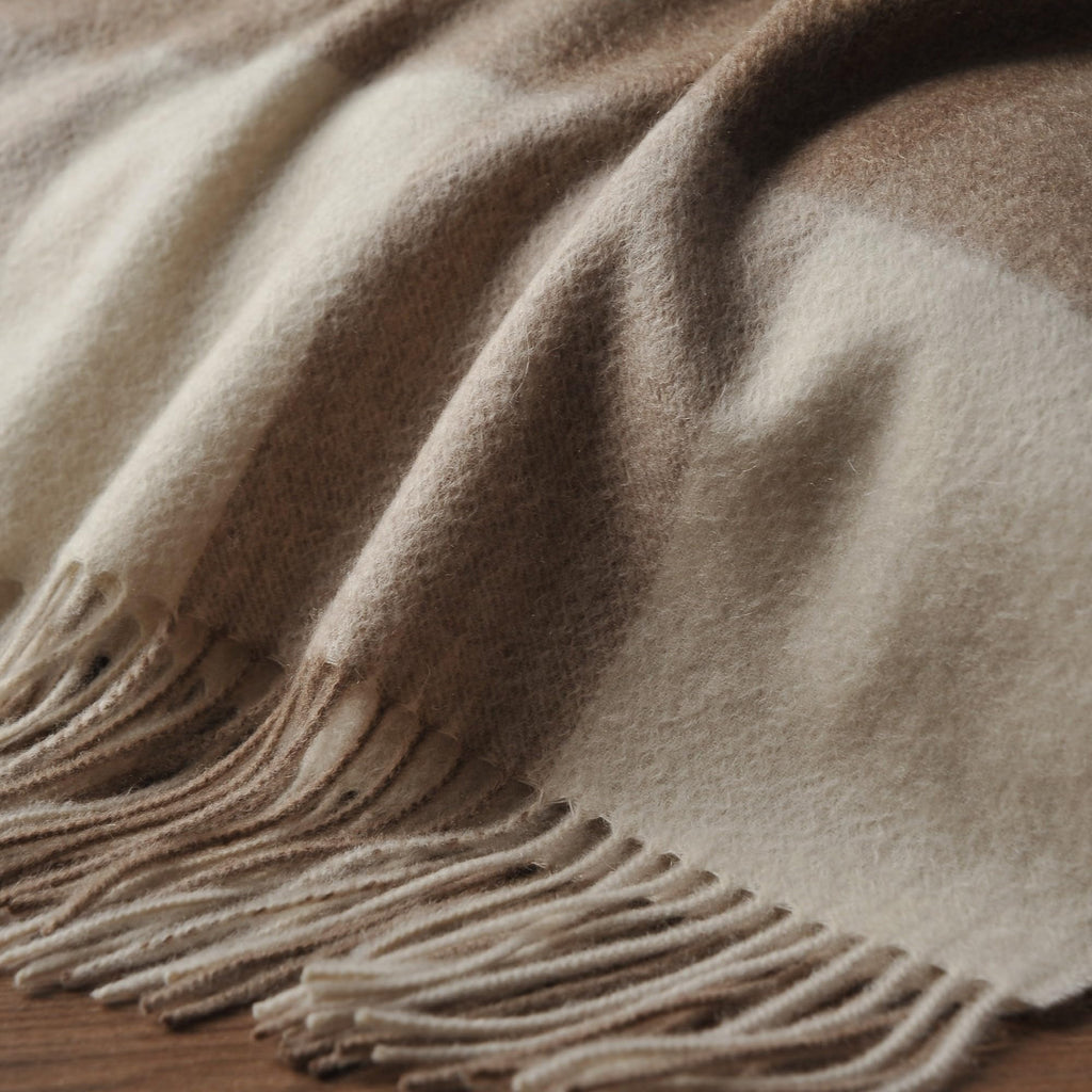 100% Pure Cashmere Throw Blanket for Sofa, Neutral Checkered