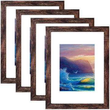 16x20 Picture Frame Rustic Brown, Poster Frame Display Prints 11x14 with Mat or 16x20 Without Mat, 4PCS