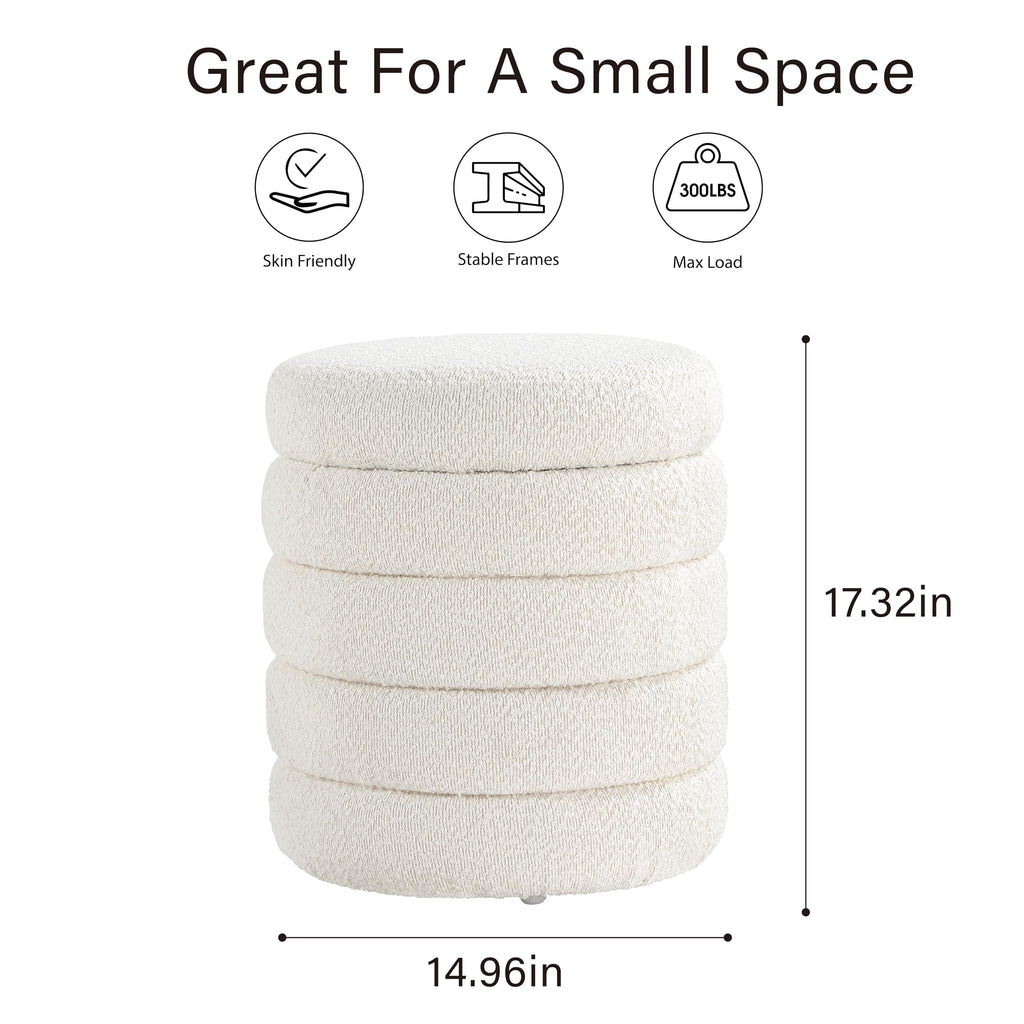 Modern Round Ottoman with Soft Padded Seat, Storage Vanity Chairs for Makeup, Upholstered Footrest Stool Ottoman Foot