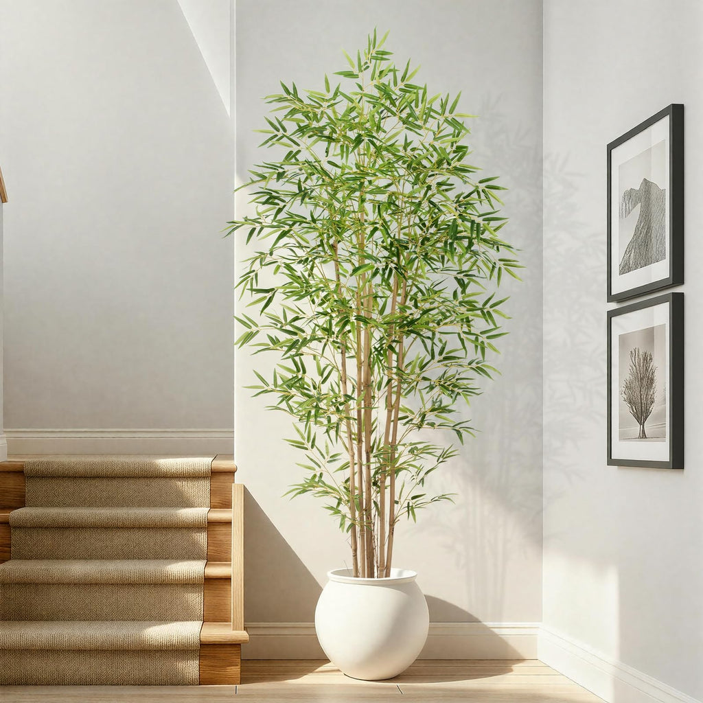 Artificial Bamboo Tree, Fake Bamboo Plant 6FT Tall with 6 Natural Real Bamboo Trunks, Artificial Tree Indoor Decor