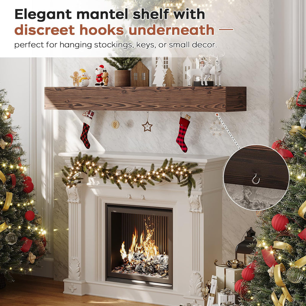60" Rustic Fireplace Mantel, Solid Wood Floating Shelf, Walnut