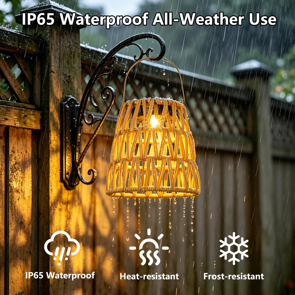 Solar Lanterns Outdoor Waterproof 2 Pack, Hanging Solar Boho Lights for Outside Tree, Decorative Rattan Outdoor
