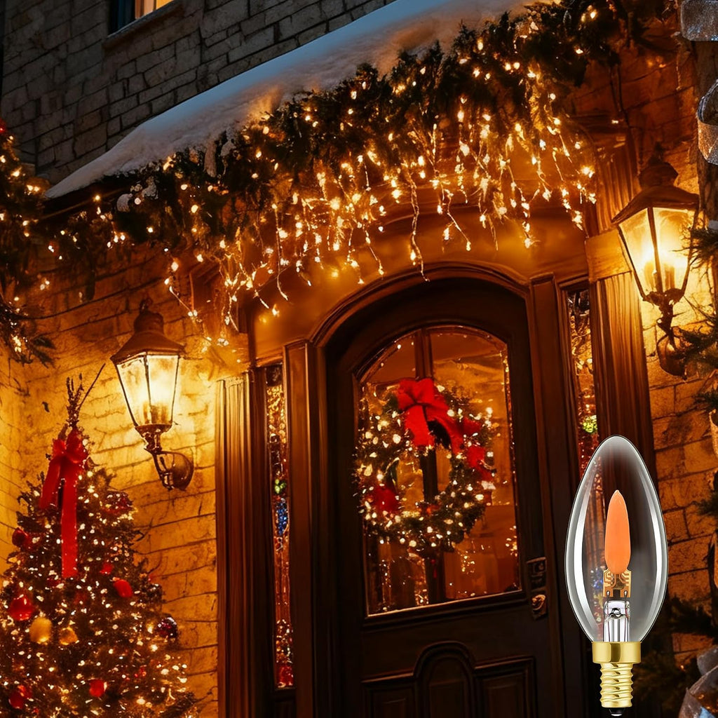 E12 Flickering Flame Light Bulbs, B11 LED Flicker Candelabra Flame Effect Light Bulb for Decoration, Clear Glass CA11